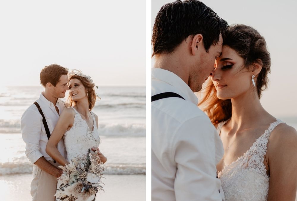 a pastel blue beach wedding styled shoot