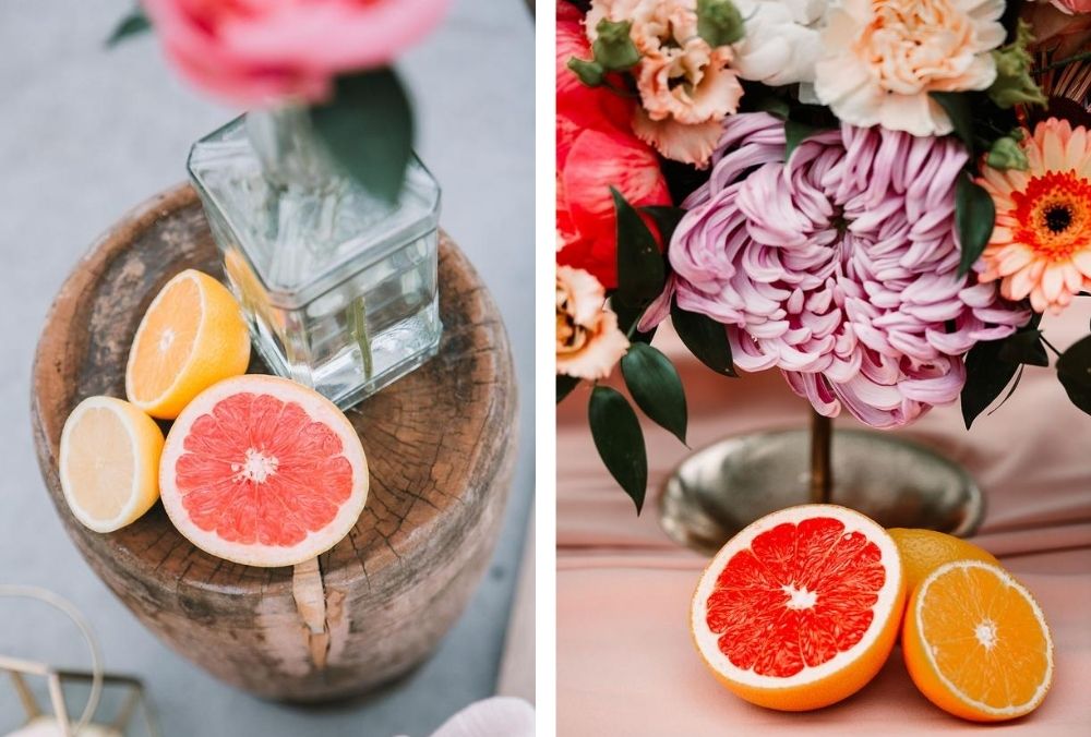 romantische styled shoot citrus blush roze oranje goud