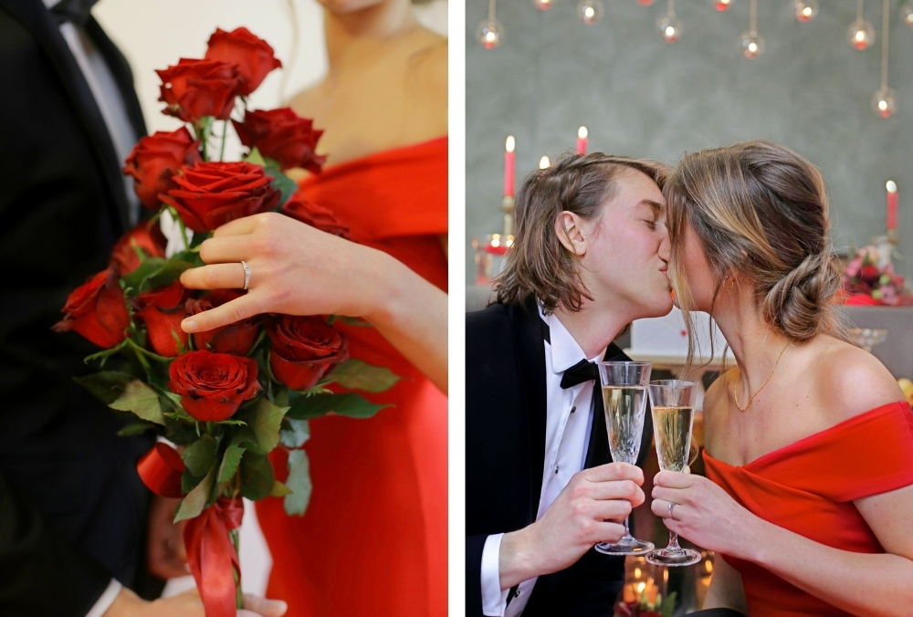 huwelijksaanzoek op valentijnsdag tussen rode rozen 29